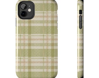 Sage Grün karierte iPhone Hülle | Oliv Beige Tartan Bezug
