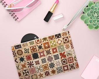 Vintage Patchwork Quilt Clutch Tasche | Gestepptes quadratisches Muster, Boho Home Décor