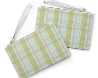 Pastell Grün Karierte Clutch Tasche | Karo Muster Armband