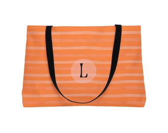 Benutzerdefinierte Orange gestreifte Tasche | Personalisierte Initial Strandtasche