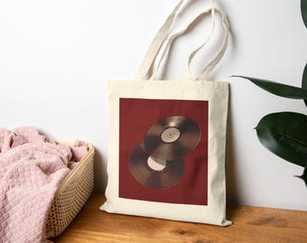 Vintage Vinyl Record Tote Bag | Retro Music Illustration, Canvas Shopper