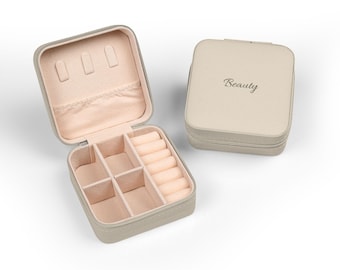 Compact Jewelry Travel Case | Small Faux Leather Organizer with Ring Rolls & Compartments