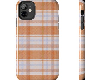 Orange karierte robuste Handyhülle | Gemütlicher Schutz im Vintage Flanell-Stil