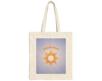 Beach Tote Bag | Orange Sun Graphic on Lavender Background