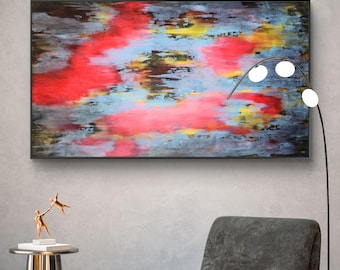 Gran cuadro abstracto original en acrílico sobre lienzo – Arte mural contemporáneo moderno (155 x 90 cm)