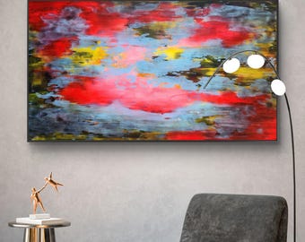 Gran cuadro abstracto original en acrílico sobre lienzo – Arte mural contemporáneo moderno (155 x 90 cm)