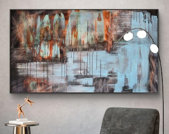 Gran cuadro abstracto original en acrílico sobre lienzo – Arte mural contemporáneo moderno (155 x 90 cm)
