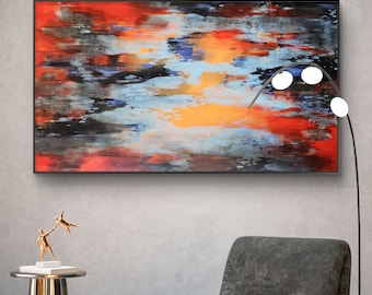Gran cuadro abstracto original en acrílico sobre lienzo – Arte mural contemporáneo moderno (155 x 90 cm)