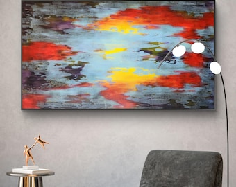 Gran cuadro abstracto original en acrílico sobre lienzo – Arte mural contemporáneo moderno (155 x 90 cm)