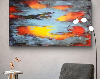 Gran cuadro abstracto original en acrílico sobre lienzo – Arte mural contemporáneo moderno (155 x 90 cm)