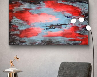 Gran cuadro abstracto original en acrílico sobre lienzo – Arte mural contemporáneo moderno (155 x 90 cm)