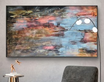 Gran cuadro abstracto original en acrílico sobre lienzo – Arte mural contemporáneo moderno (155 x 90 cm)