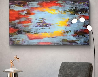Gran cuadro abstracto original en acrílico sobre lienzo – Arte mural contemporáneo moderno (155 x 90 cm)