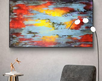 Gran cuadro abstracto original en acrílico sobre lienzo – Arte mural contemporáneo moderno (155 x 90 cm)
