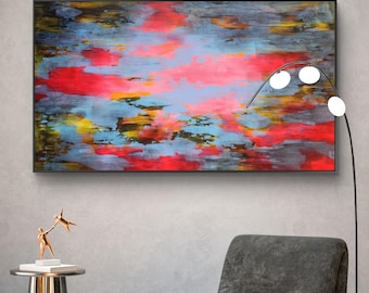 Gran cuadro abstracto original en acrílico sobre lienzo – Arte mural contemporáneo moderno (155 x 90 cm)