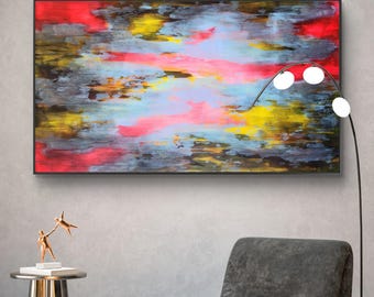 Gran cuadro abstracto original en acrílico sobre lienzo – Arte mural contemporáneo moderno (155 x 90 cm)