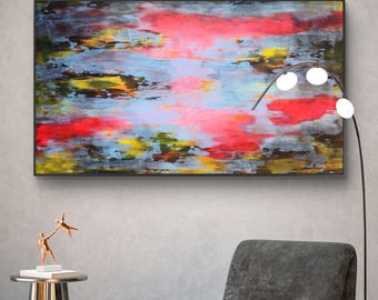 Gran cuadro abstracto original en acrílico sobre lienzo – Arte mural contemporáneo moderno (155 x 90 cm)