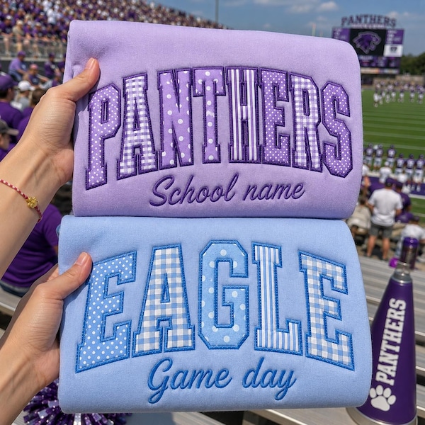 Custom School Spirit Sweatshirt: College Embroidered Sweatshirt, Embroidered Mascot Team Spirit, Varsity Style Embroidered Mascot Top