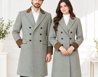 Handmade Grey Wool Time Travel Trench Coat | Vintage Double Breasted Tailored Winter Outerwear