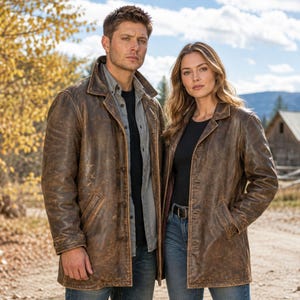 Handmade Vintage Distressed Brown Rustic Jacket | Unisex Button Up Leather Car Coat