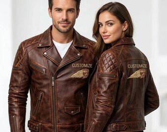 Handmade Asymmetrical Brown Biker Jacket | Vintage Quilted Shoulder Distressed Rider Coat