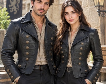 Handmade Black Gothic Steampunk Jacket | Vintage Medieval Leather Outerwear Coat
