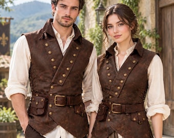 Handmade Distressed Brown Pirate Waistcoat | Vintage Medieval LARP Sleeveless Jerkin