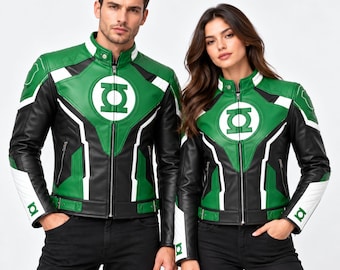 Handmade Green & Black Moto Leather Jacket | Vintage Unisex Racing Cosplay Outerwear Coat
