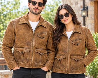 Handmade Distressed Brown Lambskin Jacket | Vintage Heritage Cowboy Utility Western Coat