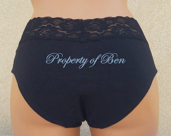 BLACK Cotton Bridal Panties w Something Blue - Customized Bride Underwear - Embroidery - Sizes S-XL