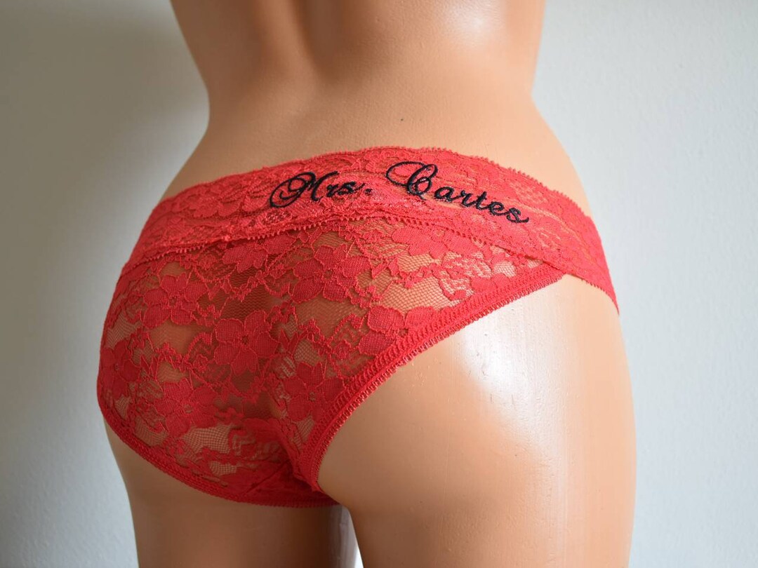 RED Lace Bikini W Embroidery Sexy LOW Rise Bride Panties Honeymoon