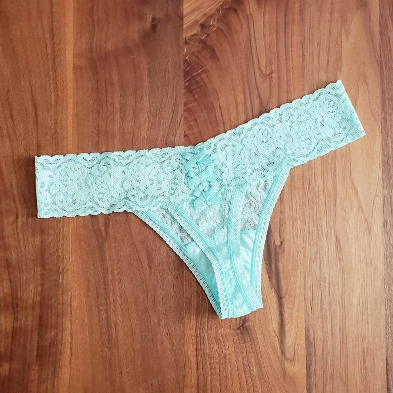 AQUA Lace Bridal Thong w Bows and I Do in White Embroidery Something Blue Bridal Panties Size S/M Ready to Ship image 3