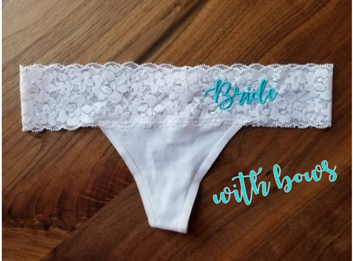 WHITE Cotton Bridal Thong w Bows Personalized Bride Etsy