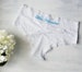 WHITE or Ivory Ruched Booty Cheeky Panties w Something Blue - Customized Bridal Undies - Bride Underwear w Embroidery - Size XS-XL 