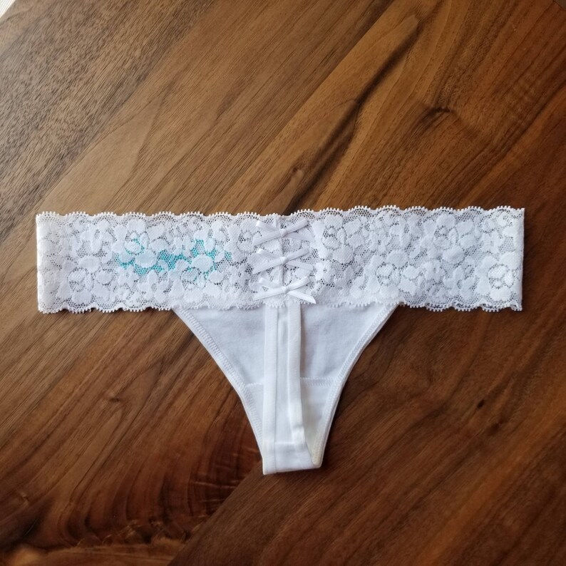 WHITE Cotton Bridal Thong W Bows Personalized Bride Etsy