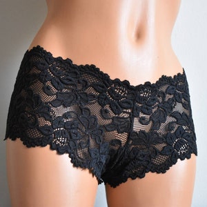 BLACK Lace Cheeky Boyshort w Embroidery Personalized Bridal Panties Wifey Underwear Sizes S-3XL image 7