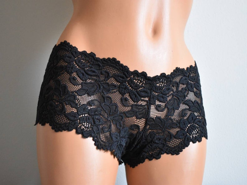 BLACK Lace Cheeky Boyshort w Embroidery Personalized Bridal Panties Wifey Underwear Sizes S-3XL image 7