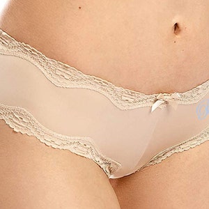 Light NUDE Strappy Cage Back Cheeky w Embroidery Personalized Bridal Panties Sexy Bride Underwear Sizes XS-Large image 6