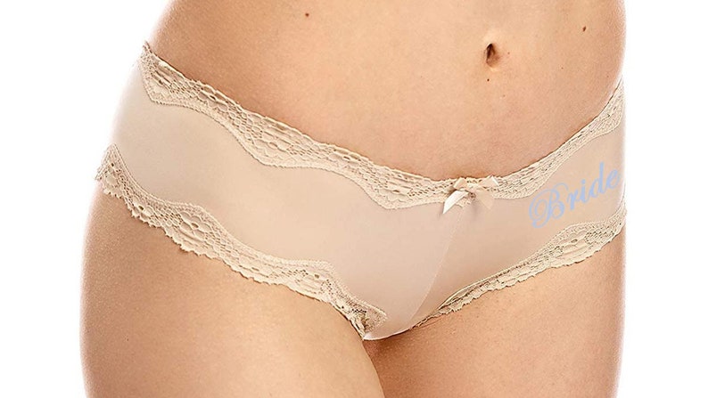 Light NUDE Strappy Cage Back Cheeky w Embroidery Personalized Bridal Panties Sexy Bride Underwear Sizes XS-Large image 6