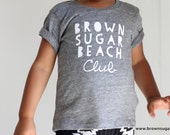 Brown Sugar Beach Club Tee, 6m-4y, Kids Heather Gray Graphic Tee Hand Screen Printed
