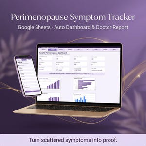 Perimenopause Symptom Tracker Google Sheets, Menopause Log, Hormone Journal, Cycle & Period Tracker, Auto Doctor Report, Dashboard