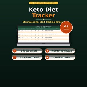 Keto-Diät-Tracker | Makronährstoff- und Netto-Kohlenhydrat-Protokoll | Google-Tabellen-Vorlage | Ketose- und Ketonspiegelplaner