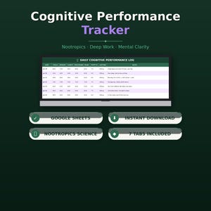 Strumento di monitoraggio delle prestazioni cognitive / Registro di nootropi e lavoro profondo / Modello Google Sheets / Pianificatore per la concentrazione e la chiarezza mentale