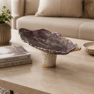 Dramatic Handbuilt Ceramic Pedestal Bowl by Sara Post Pottery – Purple & Metallic Glaze
