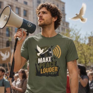 Maglietta "Make Peace Louder" | Design con colomba e megafono per la pace