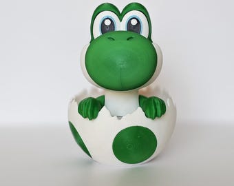 Hatching Baby Yoshi Egg 3D Printed Figurine, Super Mario Fan Art Desk Decor