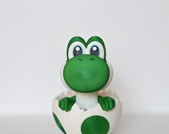 Hatching Baby Yoshi Egg 3D Printed Figurine, Super Mario Fan Art Desk Decor