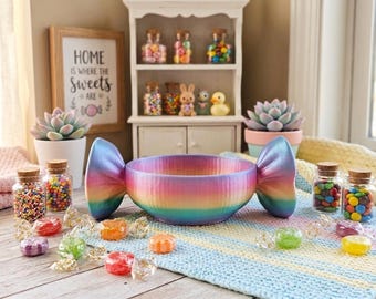 Rainbow Silk Shimmer (Customizable) Candy Dish 3D Printed- Wrapped Sweet Home Decorative Storage Bowl