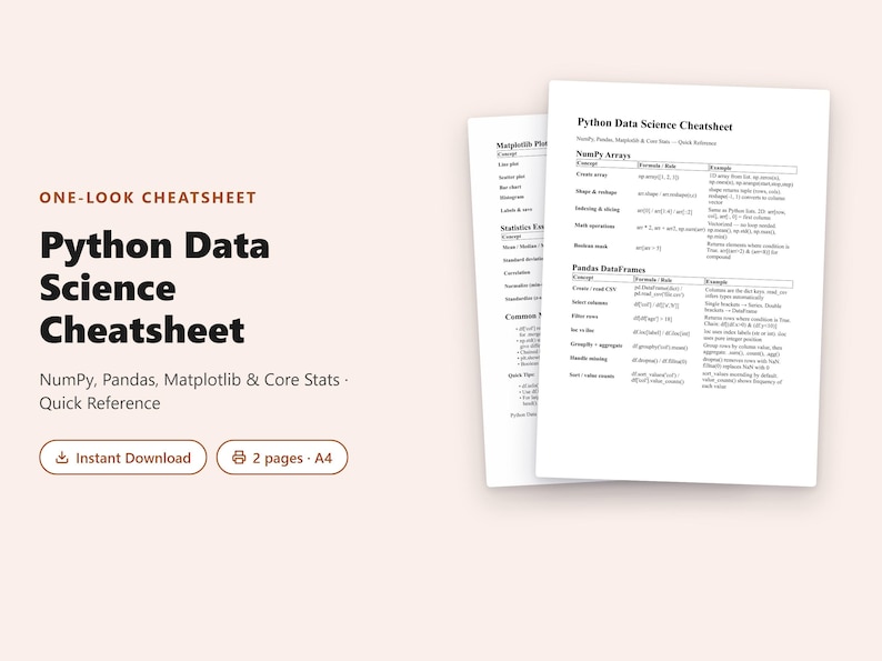 Python Data Science Spiekbrief PDF | Snel naslagwerk voor NumPy, Pandas en Matplotlib afbeelding 1