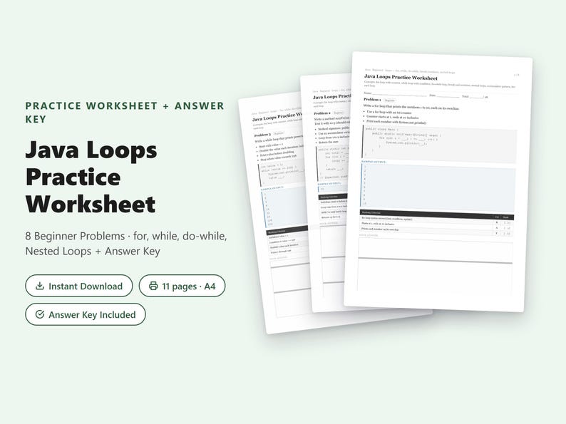 Oefenblad Java-lussen | 8 beginnersopgaven + antwoorden (pdf) afbeelding 1